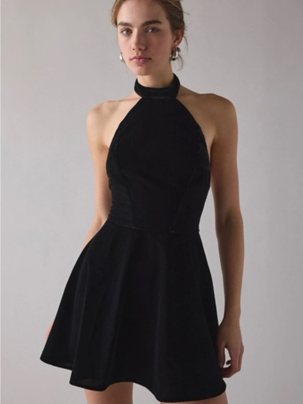 Urban Outfitters Black Velvet Halter Mini Dress
